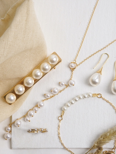 

JOKER & WITCH Gold-Toned & White Beaded Twirl with Pearl Jewelry Set