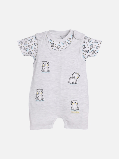 

BABY GO Boys Grey Melange & White Printed Rompers with TShirt
