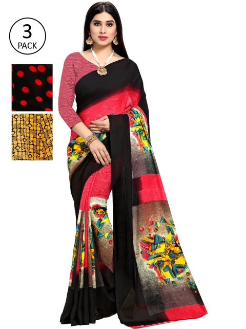 

KALINI Women Pack of 3 Printed Sarees, Black