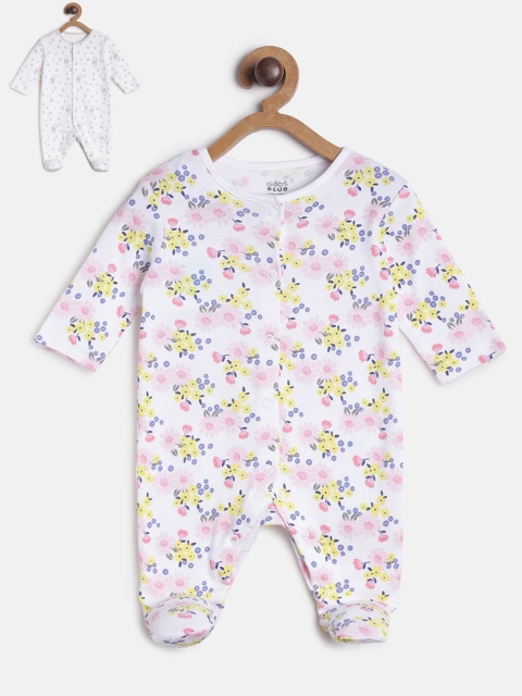 

MINI KLUB Infant Girls White & Pink Pack of 2 Printed Sleepsuit