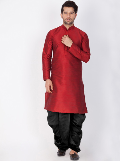 

VASTRAMAY Men Maroon & Black Solid Kurta with Dhoti Pants