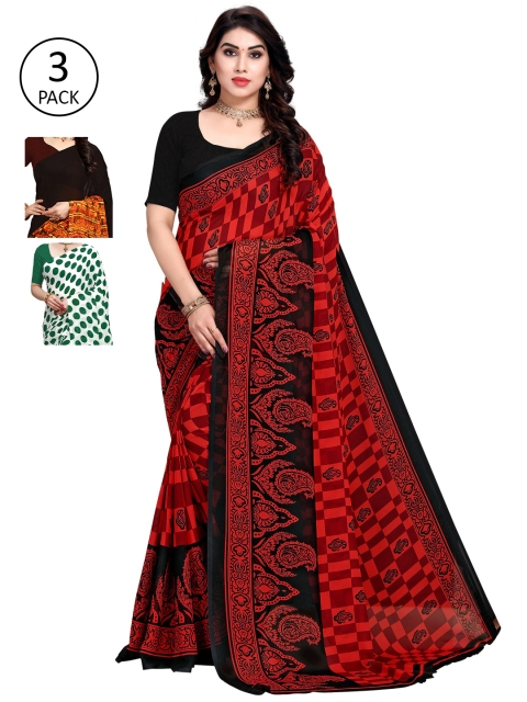 

KALINI Multicoloured Set of 3 Poly Georgette Saree, Multi