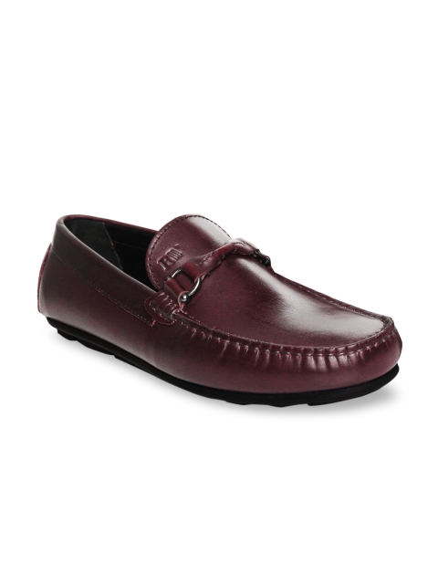 

RAPAWALK Men Burgundy Textured Leather Loafers