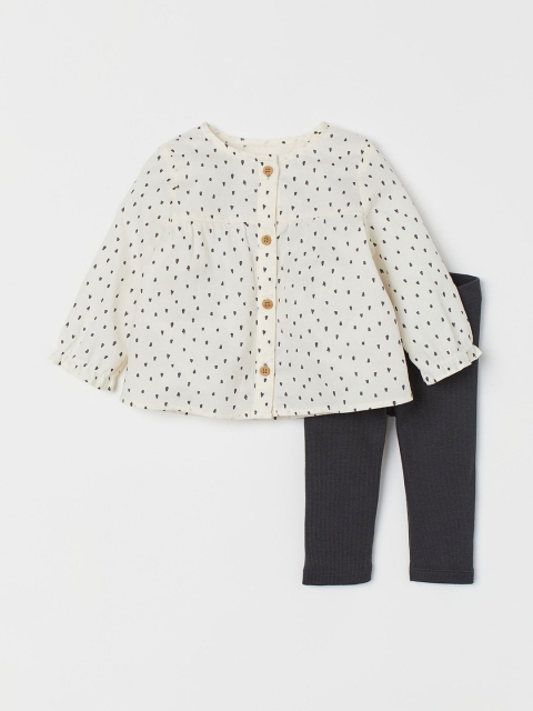 

H&M Girls White & Grey Printed 2-Piece Cotton Set