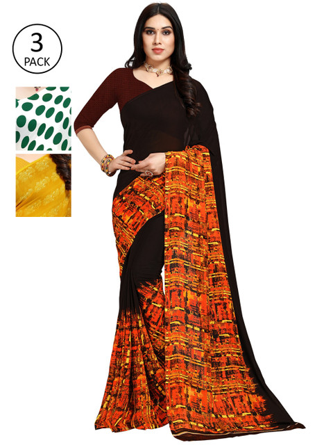 

KALINI Women Pack of 3 Printed Poly Georgette Sarees, White