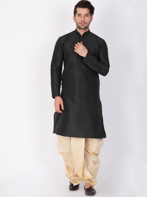 

VASTRAMAY Men Black & Gold Solid Regular Kurta with Dhoti Pants