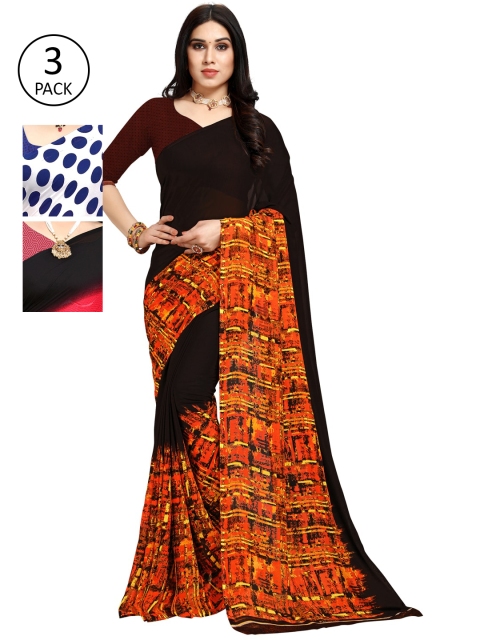 

KALINI Pack of 3 Printed Poly Georgette Saree, Multi