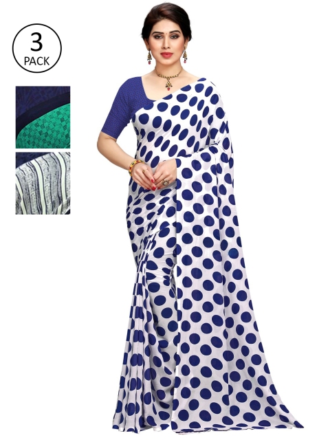 

KALINI Blue & Green Pack of 3 Printed Saree
