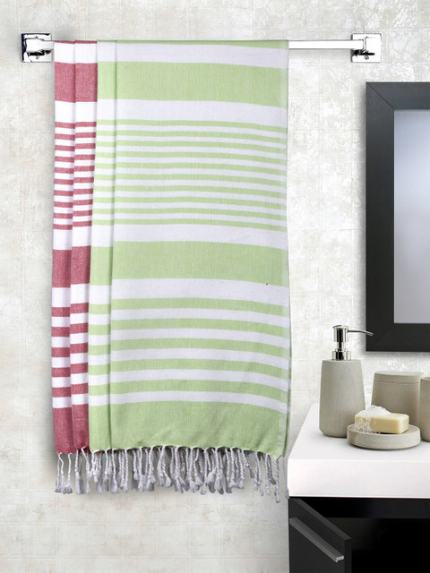 

KLOTTHE Set Of 4 Striped 233 GSM Cotton Bath Towels, Pink