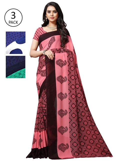 

KALINI Pack Of 3 Poly Georgette Sarees, Pink