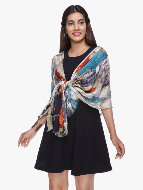 

Scarf & Glitters Women Grey & Orange Geometric Printed Scarves