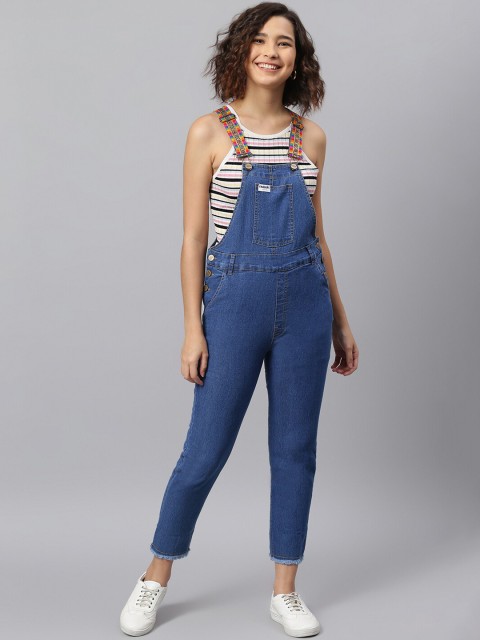 

FINSBURY LONDON Women Blue Solid Dungarees