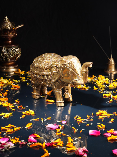 

Aapno Rajasthan Brown Ornated Elephant Brass Showpiece