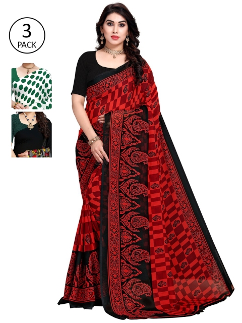 

KALINI Pack of 3 Poly Geirgette Printed Sarees, White