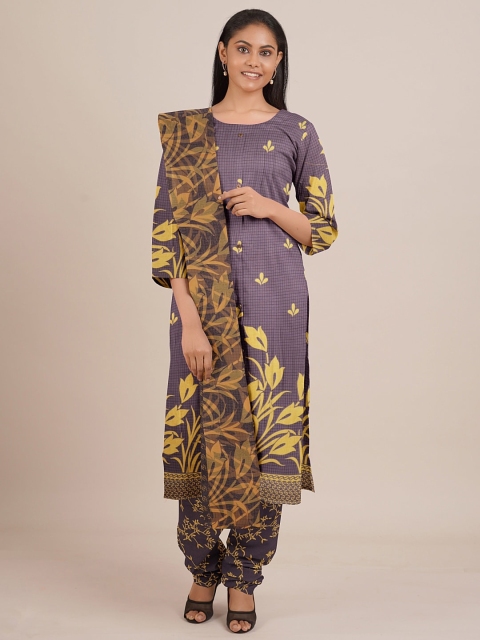 

Pothys Grey & Yellow Printed Unstitched Dress Material