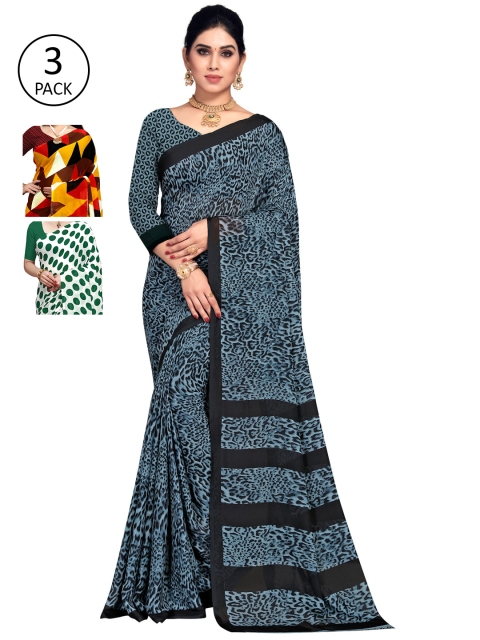 

KALINI Pack Of 3 Green & White Saree