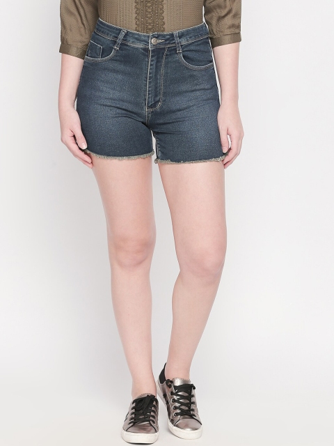 

fungus Women Blue Washed Slim Fit Mid-Rise Denim Shorts