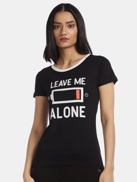 

Sugr Women Black & White Typography Printed T-shirt