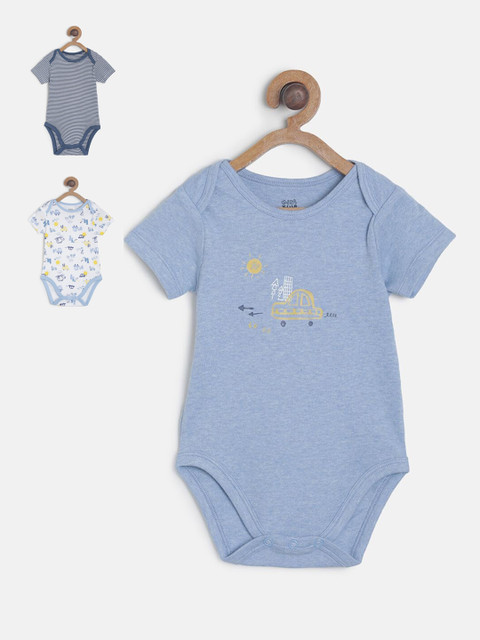 

MINI KLUB Infant Boys Pack Of 3 Printed Bodysuits, Blue