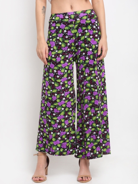 

NEUDIS Women Black & Purple Floral Printed Flared Palazzos