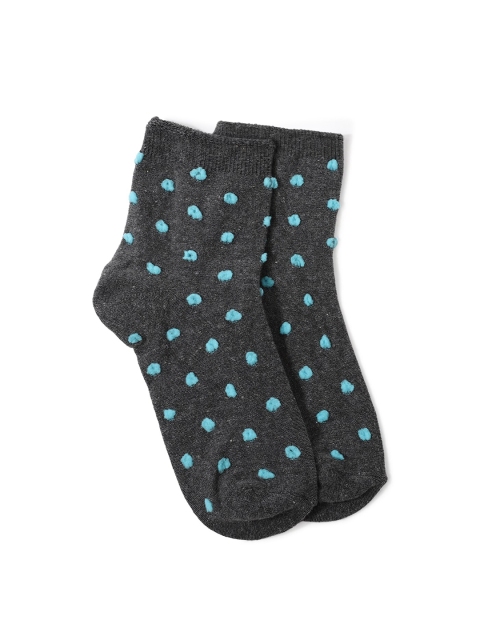 

FOREVER 21 Women Grey & Blue Ankle-Length Socks