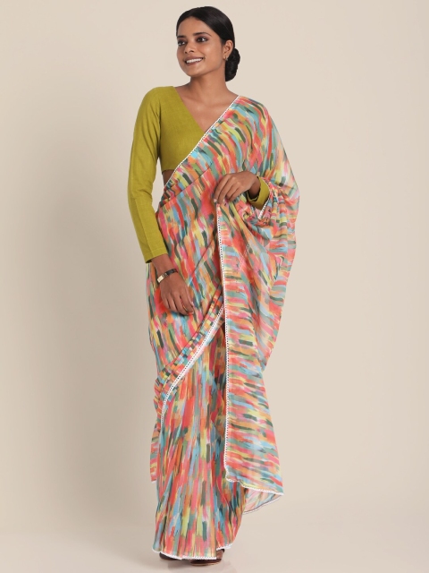 

Suta Multi Strokes Print Poly Chiffon Saree