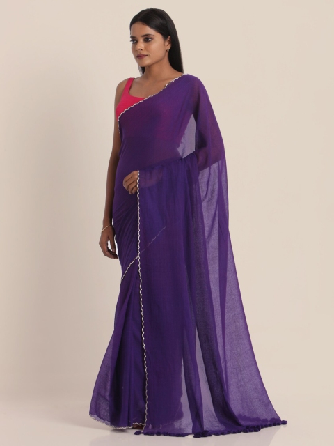 

Suta Purple Pure Cotton Saree with Golden Scallops