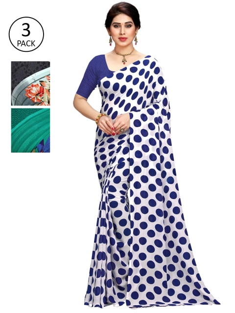 

KALINI Pack Of 3 Blue & Green Saree