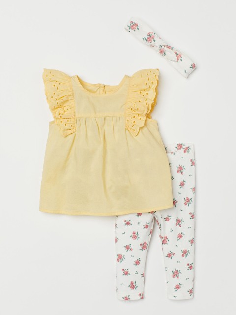 

H&M Girls Yellow & White Printed 3-Piece Cotton Set