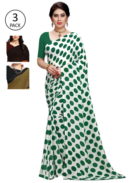 

KALINI White & Green Pack of 3 Printed Saree