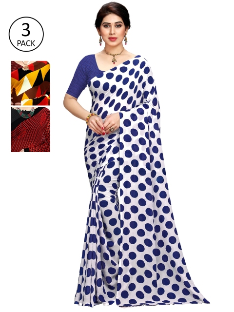 

KALINI Pack of 3 Poly Georgette Sarees, Yellow