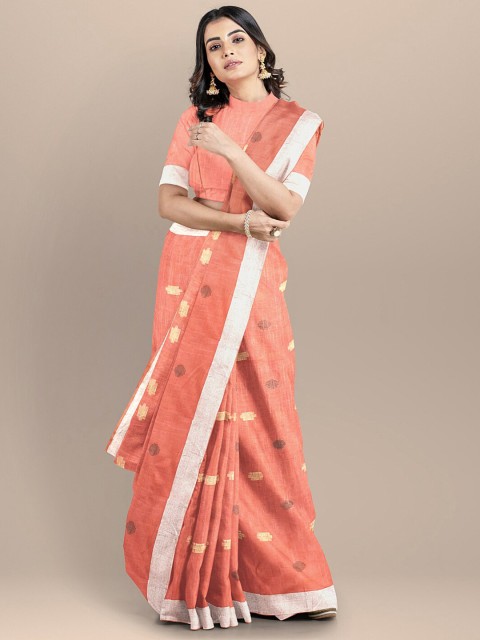 

BharatSthali Peach & White Woven Design Pure Cotton Mangalagiri Saree