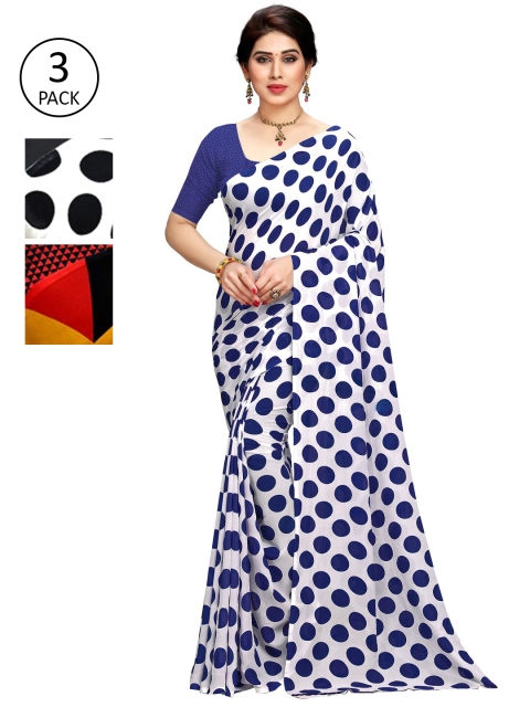 

KALINI Pack Of 3 White & Blue Saree