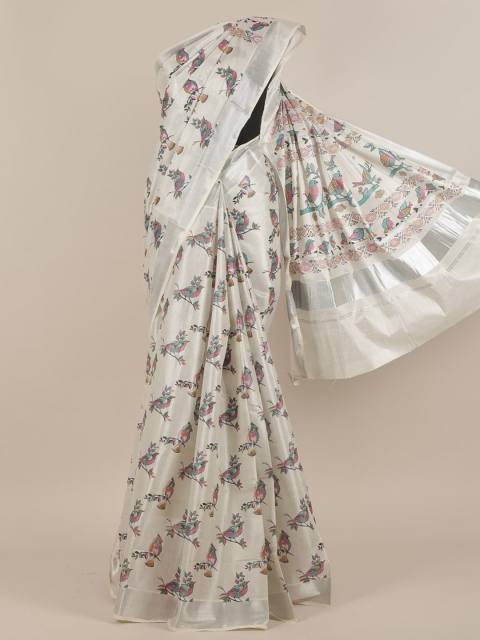

Pothys White & Pink Floral Zari Saree