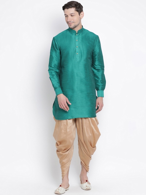 

VASTRAMAY Men Green & Beige Kurta with Dhoti Pants