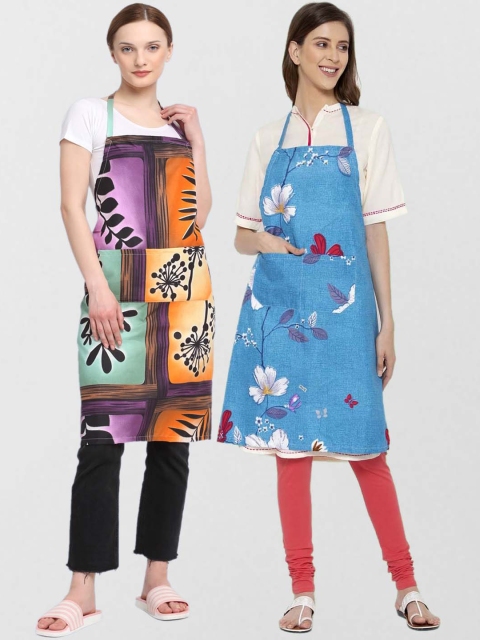 

KLOTTHE Unisex Pack Of 2 Printed 210 TC Cotton Aprons, Blue