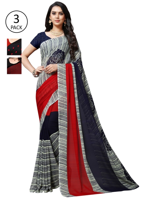 

KALINI Women Pack of 3 Printed Sarees, Red