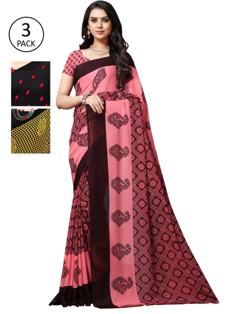 

KALINI Women Pack of 3 Printed Sarees, Red