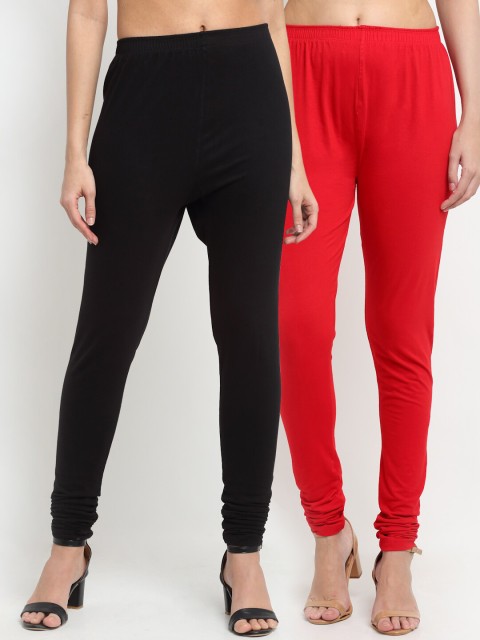 

NEUDIS Women Pack of 2 Solid Churidar- Length Leggings, Black