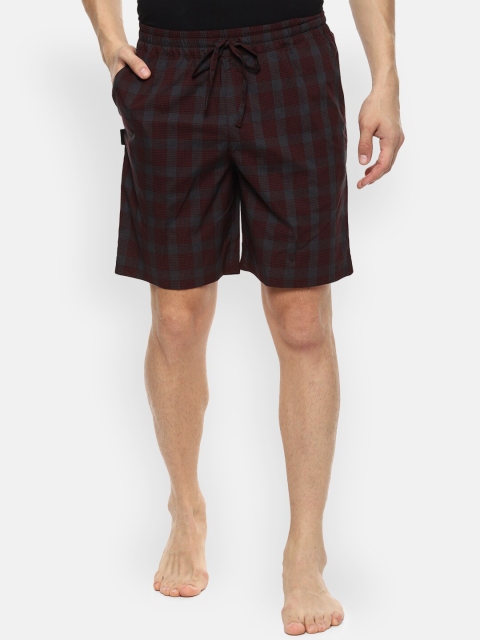 

Van Heusen Men Maroon & Grey Checked Lounge Shorts