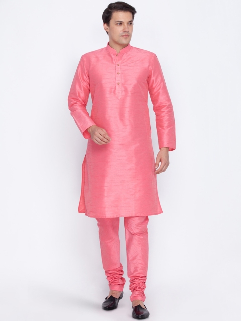 

VASTRAMAY Men Pink Silk Blend Kurta With Pyjamas