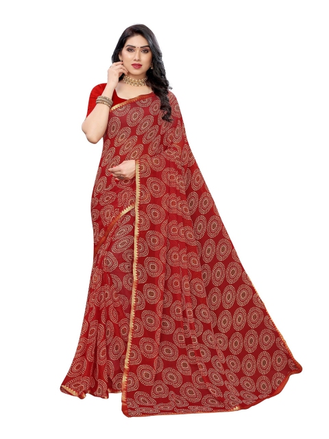 

KALINI Red Bandhani Pure Chiffon Saree