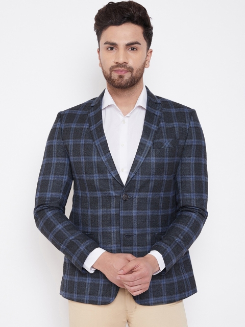 

Spirit Men Grey & Blue Checked Tailored-Fit Single-Breasted Formal Blazer
