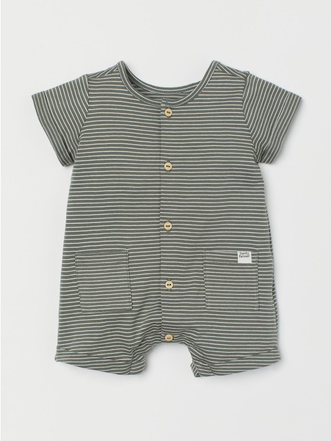 

H&M Girls Green Striped Cotton Rompers