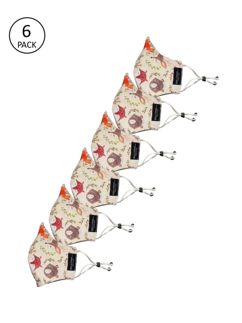 

Bellofox Adults Pack Of 6 Beige & Brown Printed 3-Ply Reusable Pure Cotton Cloth Masks