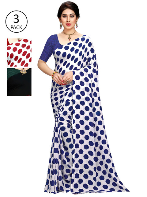 

KALINI Women Pack of 3 Printed Poly Georgette Sarees, Blue