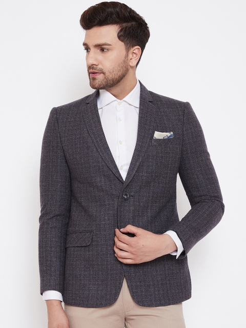 

Spirit Men Charcoal Grey Checked Tailored-Fit Single-Breasted Casual Blazer