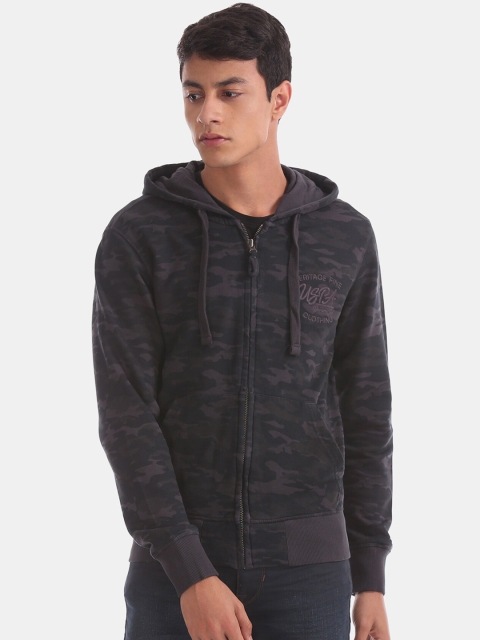 

U S Polo Assn Men Grey Printed Hooded Sweatshirt