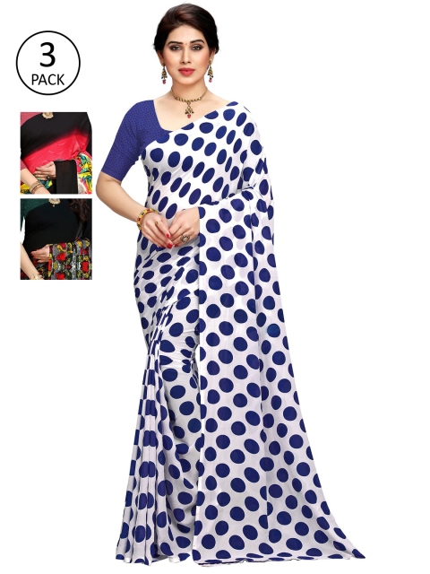 

KALINI Women Pack Of 3 Printed Sarees, White