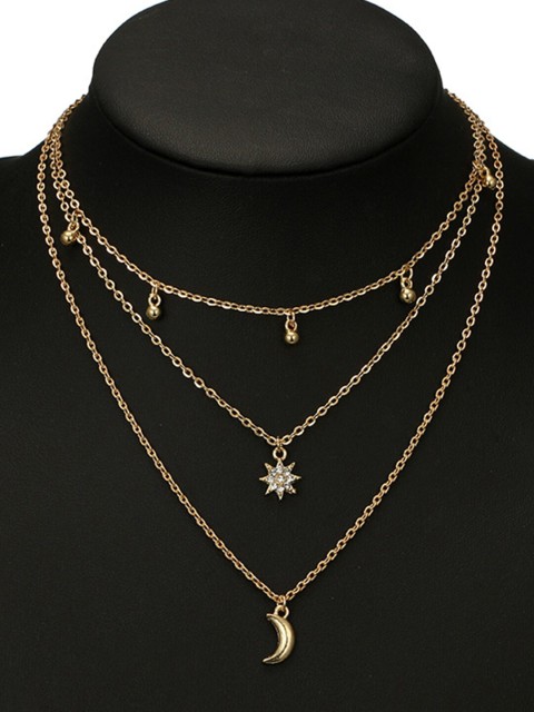 

ToniQ Gold-Plated Dazzling Star & Moon Charm Layered Necklace